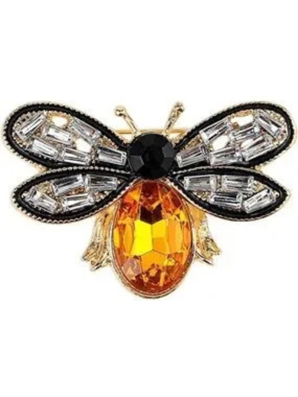 Anthropologie Gold Bee Brooch with Amber and Black Crystals
